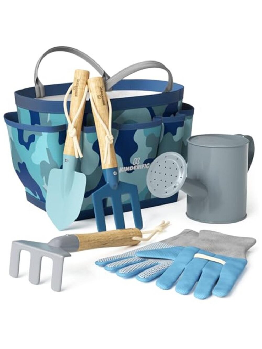 Kids Gardening Tool Set Watering Can Tote Gloves Shovel Rake Fork Outdoor Play